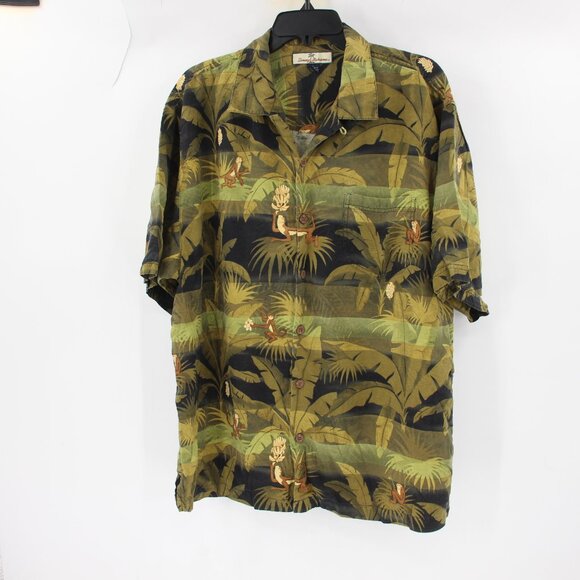 Tommy Bahama hawaiian shirt mens Large Monkey banana print all over silk camp - Picture 1 of 13